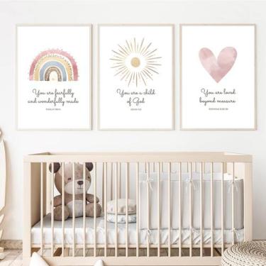 Imagem de Arte de parede Pennclys Boho Nursery Bible Verse Girls 30x40cmx3