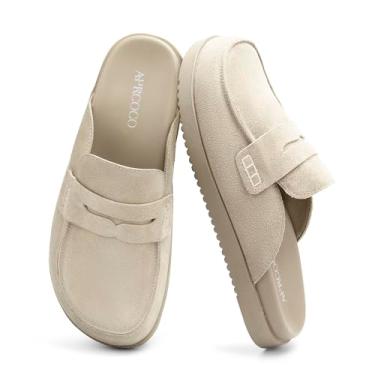 Imagem de AprCoco Tamancos femininos de camurça, plataforma antiderrapante e tamancos para mulheres, chinelos confortáveis com suporte de arco, Bege, 9.5 Wide