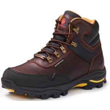 Imagem de SUREWAY Bota de trabalho masculina de 15 cm com bico macio e resistente à prova d'água – couro, cadarço, resistente a óleo/antiderrapante de densidade dupla, confortável, construção EH, botas de