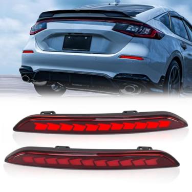 Imagem de AFOGGEST Luzes refletoras traseiras de LED para Honda Civic Hatchback 11ª geração 2022-2024 para-choque traseiro com seta sequencial, luz de freio lente vermelha