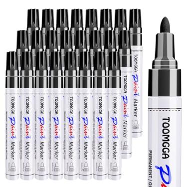 Imagem de Canetas de tinta preta marcadores permanentes – pacote com 24 canetas marcadoras à base de óleo, ponta média, secagem rápida e à prova d'água para pintura de rocha, pneu de carro, metal, plástico