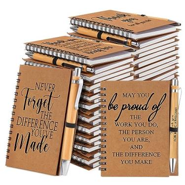 Imagem de Honoson 40 conjuntos de cadernos em espiral, presentes de agradecimento de funcionários, diários inspiradores a granel com canetas de bambu retráteis, bloco de notas de incentivo, presentes de