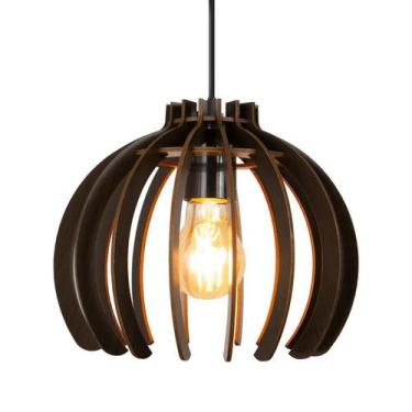 Imagem de Luminária Lustre Pendente Vazado Aletado MDF Madeira Rustico - MADEINS