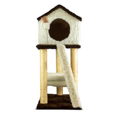 Imagem de Arranhador para Gatos Dois Andares com Casa, rede e brinquedos Cat London Cor Cappuccino