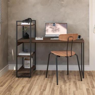 Imagem de Mesa c/Estante Alta 135X64X115cm C/03 Prateleiras - Metalig, Nogal