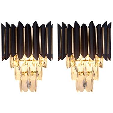 Imagem de HOSETEON Luminária de parede ng, Mid-Centuryoom Cryal Conjunto de 2 ng luminária de entrada preta, arandelas de parede de corredor Dective Indoor Bedside Cryal Light