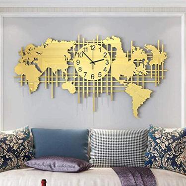 Imagem de Relógio de parede criativo com mapa-múndi para casa, decoração de parede, relógio de parede montado na parede, relógio de aço inoxidável de quartzo silencioso atmosférico moderno, decoração de parede