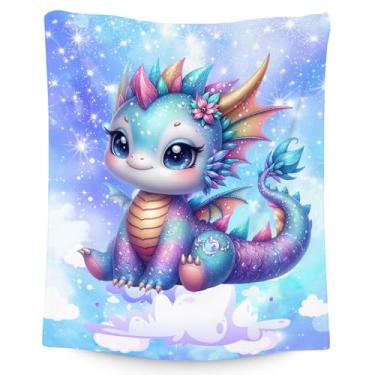 Imagem de Cobertor infantil, cobertor de dragão presentes para meninas, manta de lã macia e confortável para sofá, 101,6 cm x 127 cm