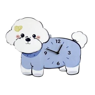 Imagem de Baoblaze Relógio de parede Bichon Frise, enfeite de parede, animal, relógio decorativo silencioso moderno para quarto infantil, sala de jantar, decoração de