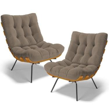 Imagem de Kit 2 Poltronas Decorativas Costela L02 Bouclê Bege - Lyam Decor