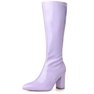 Imagem de Perphy Bota feminina Go Go de couro envernizado, salto grosso, cano alto, Roxa, 38
