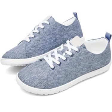 Imagem de HYPOCRUTE Tênis feminino sem cadarço de lona de cano baixo tênis branco moderno casual, Demin, 39