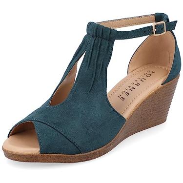 Imagem de Journee Collection Womens Tru Comfort Foam Buckle Ankle Strap Peep Toe Espadrille Wedge Heel Fashion Sandal 6 N Blue