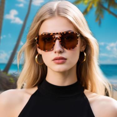 Imagem de Óculos de sol polarizados Double Bridge para homens e mulheres, óculos de sol estilosos para dirigir ao ar livre no verão, Película marrom com moldura de tartaruga