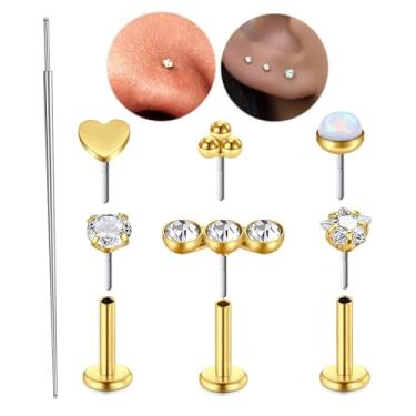 Imagem de Brinco de cartilagem de ouro prateado para mulheres sem rosca Tragus Conch Studs 6 mm brincos hipoalergênicos cartilagem traseira plana hélice joias 16 g 20 g 18 g flatback push in segundo furo
