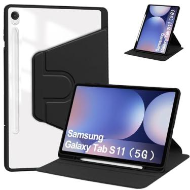 Imagem de Capa para Samsung Galaxy Tab S11, 27.9 cm, capa protetora, rotação de 360 graus, traseira transparente, despertar/hibernar automática [proteção ultrafina] [antiarranhões] - preta