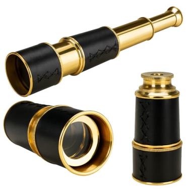 Imagem de Telescópio pirata de latão brilhante com alça de couro preto, mira náutica vintage para exploradores, colecionadores, aventuras ao ar livre e decoração de escritório em casa
