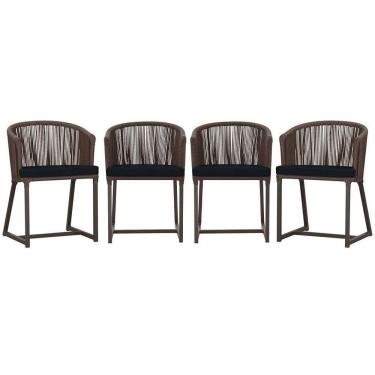 Imagem de 4 Cadeiras De Jantar Noronha Marrom Corda Náutica E12 Trama Marrom