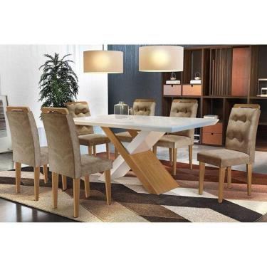 Imagem de Kit Mesa C- Tampo Canto Reto 180cm + 6 Cadeiras Imbuia Chocolate