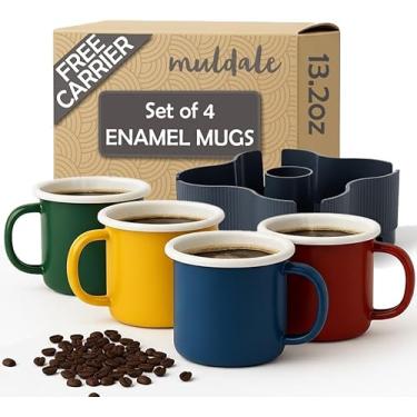 Imagem de Muldale Porta-bebidas reutilizável com 4 canecas de café esmaltadas - Porta-canecas portátil feito no Reino Unido - Organizador de copos resistente para trailer e bandeja de viagem - Resistente a