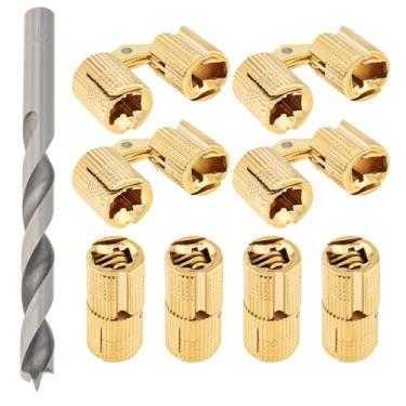 Imagem de HOJLKLD 8 peças de dobradiças escondidas de latão de 10 mm com broca, ângulo de abertura de 180 graus, móveis ocultos, pequenas dobradiças para caixa de madeira, caixa de anel de joias, artesanato