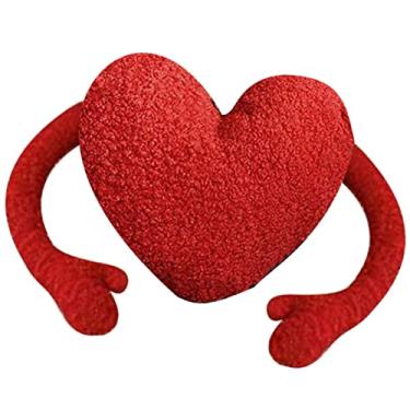 Imagem de Domary Travesseiro de Coração Vermelho Fofo, Decoração de Brinquedo de Pelúcia Em Forma de Coração Macio e Confortável, Combina Com sofá, Carro e Cadeiras para Sala de Estar, (Simétrico em ambos os