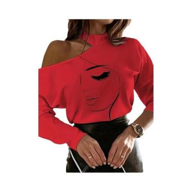 Imagem de Camiseta Feminina Branca Manga Comprida - Ombro De Fora - Estilo Chiqu