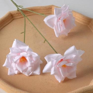 Imagem de 6 peças de flores artificiais - flor de seda com hastes rosas rosa arranjos florais falsos para casa de banho escritório mesa central prateleira decoração de casamentos