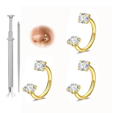 Imagem de Brinco de cartilagem prata ouro hélice tragus argolas 20 g ferradura anel de nariz para mulheres anel de nariz duplo gema cavalo sapato aro aro aço cirúrgico pequeno anéis de septo 20 g, 20g 8mm, Aço
