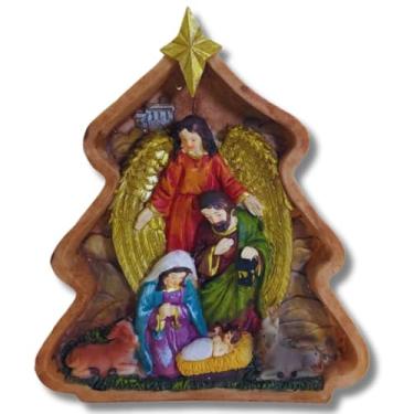 Imagem de Presépio Sagrada Família Natal 20cm em Resina, Decoração Natalina com Anjo, Jesus, Maria e José, Peça Durável, Ideal para Mesa, Sala, Aparador, Ceia de Natal e festas de Final de Ano