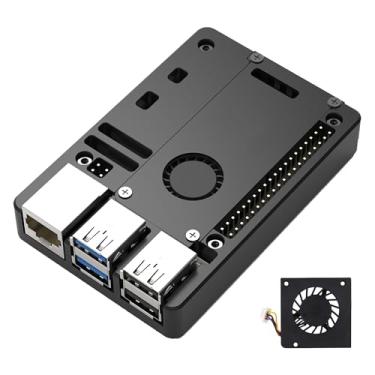 Imagem de eleUniverse Capa CNC ultrafina para Raspberry Pi 5, capa de liga de alumínio Raspberry Pi 5, resfriamento passivo com ventilador