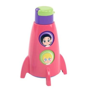 Imagem de Garrafinha de Foguete Infantil com Janelinhas 320ml Rosa - Plasútil