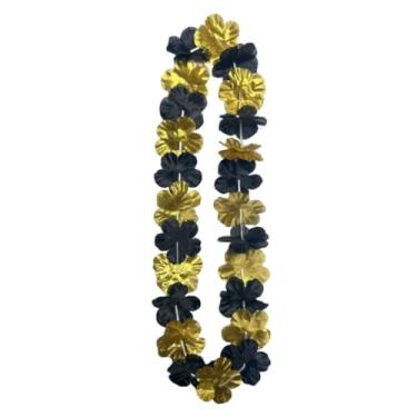 Imagem de Colar Leis de flores havaianas pretas e douradas 1/5 peças - Guirlandas tropicais de festa de dança hula para decorações de aniversário, casamento e carnaval (1 peça)