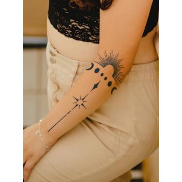 Imagem de Suco de ervas semipermanente simples sol lua diamante padrão 7-14 dias sem queda sem reflexo cintura abdominal traseira pulso ombro pescoço braço perna corpo adesivo tatuagem falsa 1 peça