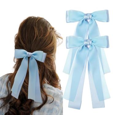 Imagem de 2 peças de laços de cabelo azuis, prendedores de fita para rabo de cavalo, acessórios de cabelo para mulheres, meninas, adolescentes, crianças