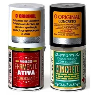 Imagem de Top Beauty Kit Base Concreto Endurecedor com Formol + Base Poderoso Fermento Ativa Crescimento, Tratamento Fortalecedor para Unhas