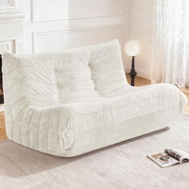 Imagem de Cansunna Bean Bag poltrona para sofá grande, pufe para adultos, lareira, espreguiçadeira, saco de feijão com espuma viscoelástica para casa, apartamento ou local de jogos (pelúcia bege)