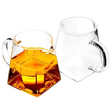 Imagem de QWORK Bule de vidro para café e chá (pacote com 2) com alça confortável e bico antigotejamento, 335 g - jarra de vidro pequena, segura para micro-ondas e lava-louças, jarra de chá de vidro para cafés,