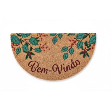 Imagem de Tapete Entrada de porta Emborrachado Meia Lua Bem vindo Flores