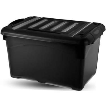Imagem de Caixa Organizadora 95 Litros Preta 95 Litros Com Travas e Rodinhas- Container para Garagem, Sótão ou Mudança