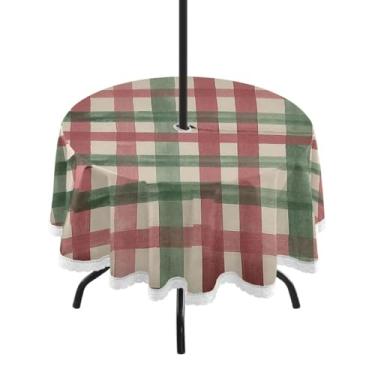 Imagem de Qilmy Toalha de mesa redonda à prova d'água Christmas Colors 152 cm com orifício para guarda-chuva e zíper – uso externo / interno resistente para pátio, churrascos, piqueniques, festas (serve para