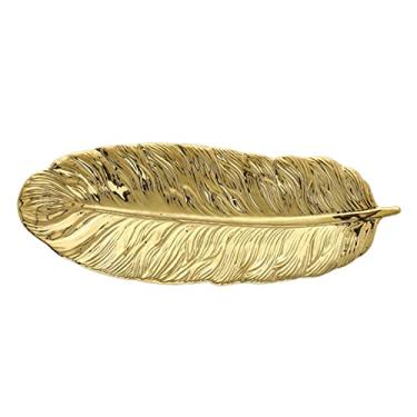 Imagem de Bandeja de Penacho Cerâmico Prato Folha Decorativo para Frutas Lanches Sobremesas Jóias Anéis Acessórios Suporte Decoraç