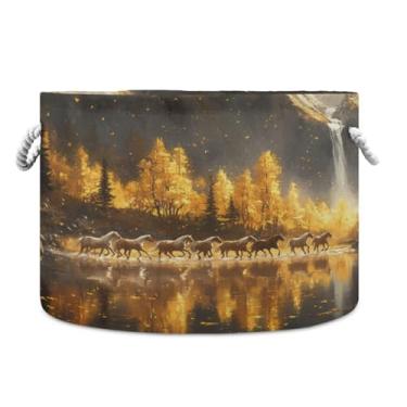 Imagem de JUZIHAI Cavalos cesta de armazenamento dobrável para bebê, cesto de roupa suja, cobertor com alças de corda de algodão, caixa de brinquedos dobrável, organizador de armário para quarto, berçário, casa