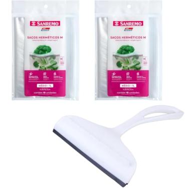 Imagem de Conjunto de 1 Rodo Plástico Multiuso Branco com Raspador 18cm + 2 Saco Abre e Fecha Hermético de 1 Litro