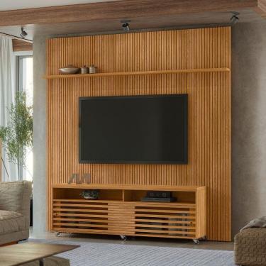 Imagem de Painel Tv 75 Pol 238cm Ripado Kalven Com Rack Bancada Nerion M20 - D`rossi Cumaru(fosco)