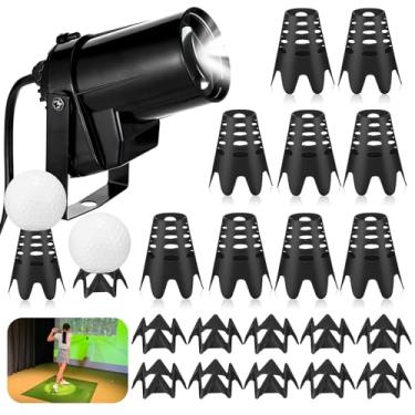 Imagem de Glooglitter 1 pacote de luz de golfe simulador interno com controle remoto, 20 peças, camisetas de plástico, pino simulador de golfe, refletor, bola espelhada super brilhante para treinamento de bola