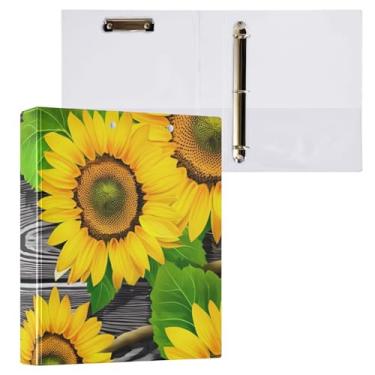 Imagem de Pasta para prancheta de madeira rústica girassóis com 3 fichários para material de escritório, 1 pacote