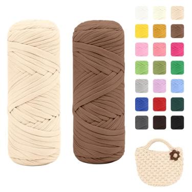 Imagem de Maxee Pacote com 2 fios de camiseta premium (200 g/75 m cada), linha de fita macia para crochê e tricô - cor intensa e fácil de cuidar