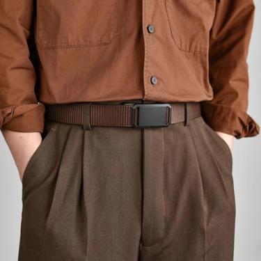 Imagem de 1 cinto masculino fivela automática de metal correia de nylon cinto de trabalho ao ar livre fivela automática sem dentes cintos de lona esportivos casuais, Café, tamanho �nico
