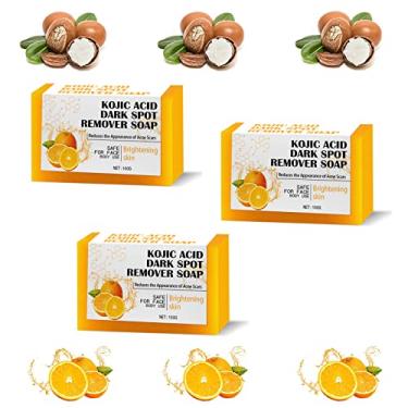 Imagem de MRSHANG Sabão de ácido kójico, sabão de ácido kójico, sabonete de ácido kójico para manchas escuras, sabão de ácido kójico feito à mão orgânico, diminui as linhas finas e nutre a pele, clareando a pele (3 peças)